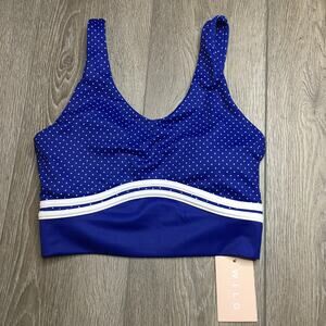 NWT Wilo Activewear Sports Bra Polka Contour Surf Sleeveless Padded Blue Small